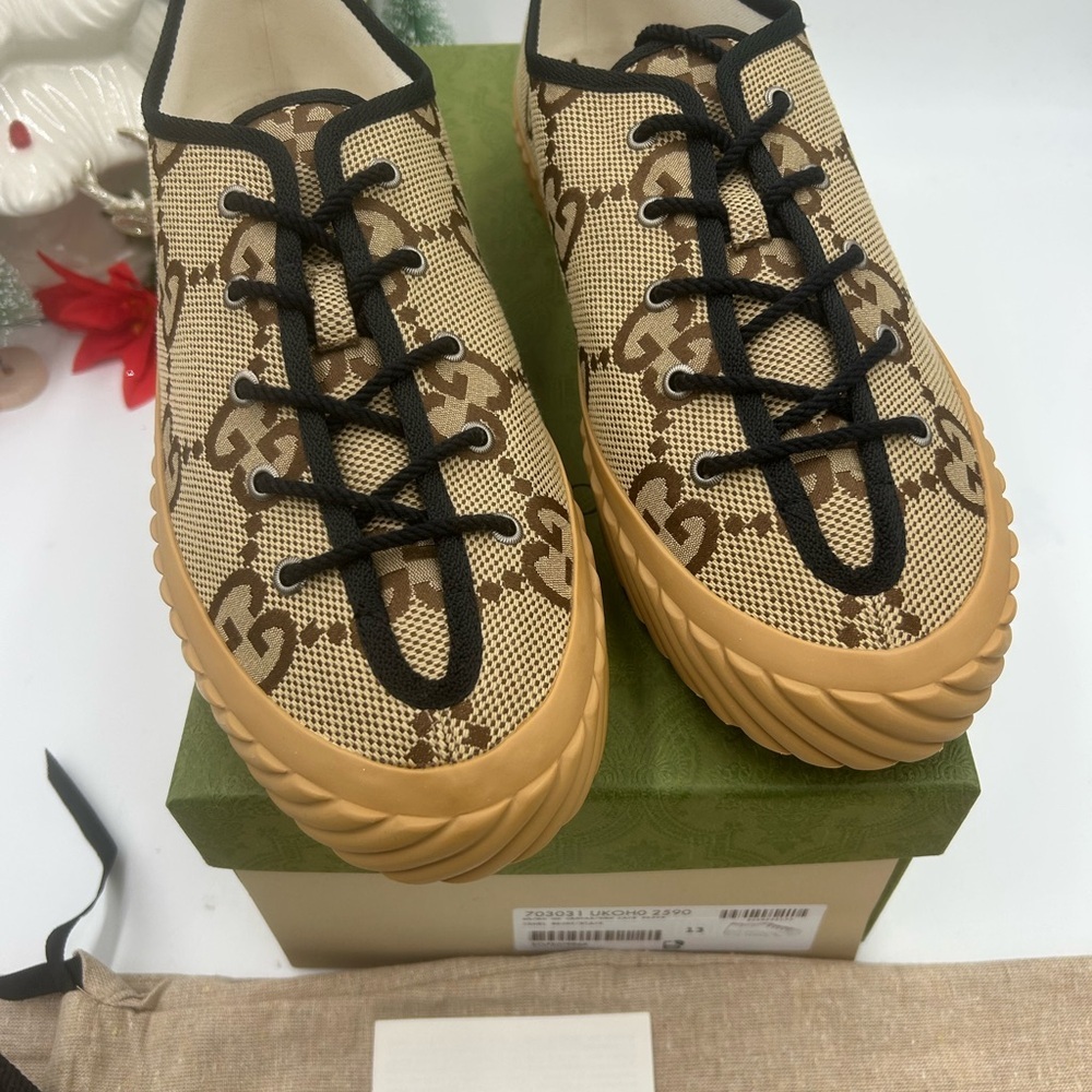 Gucci Beige and Brown low top sneakers size 13 made in Spain - Picture 6 of 11